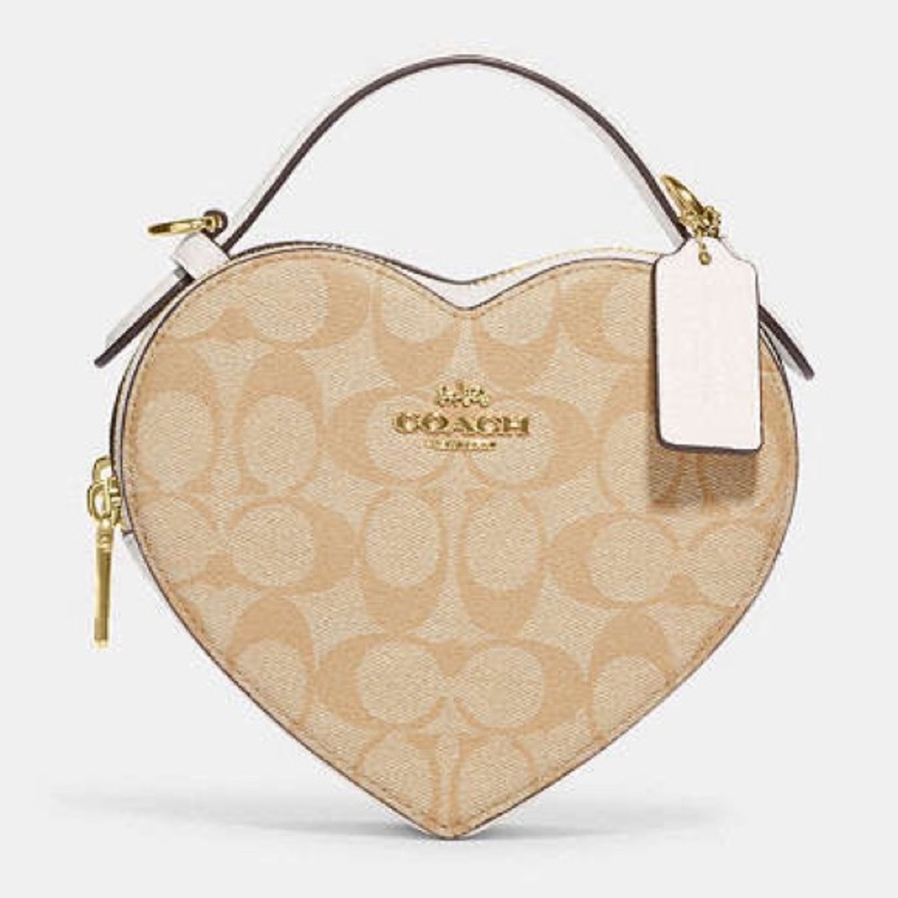 COACH Heart Crossbody Handbag Purse In Signature Canvas
